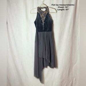 Weissman Gray Velvet Lace Asymmetrical Dance Costume Adult MA